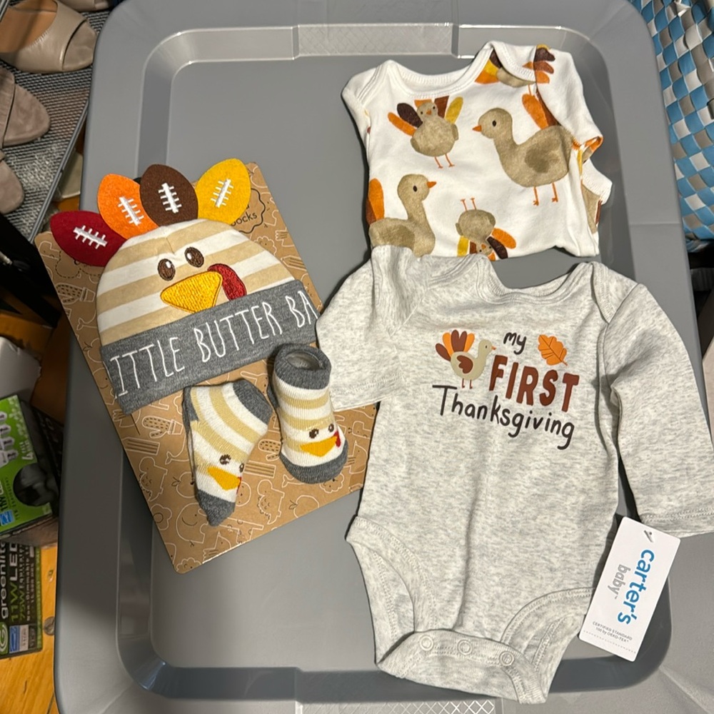 Baby’s first thanksgiving outfit size “newborn” carters